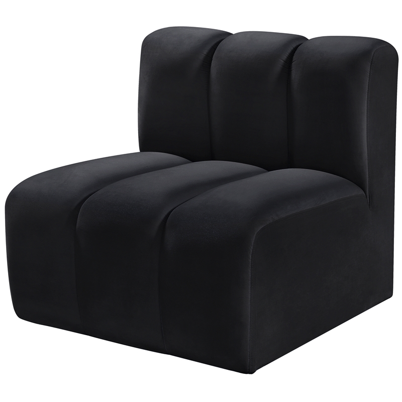 Bowery Hill Contemporary Deep Channel Tufted Soft Black Velvet Straight Chair