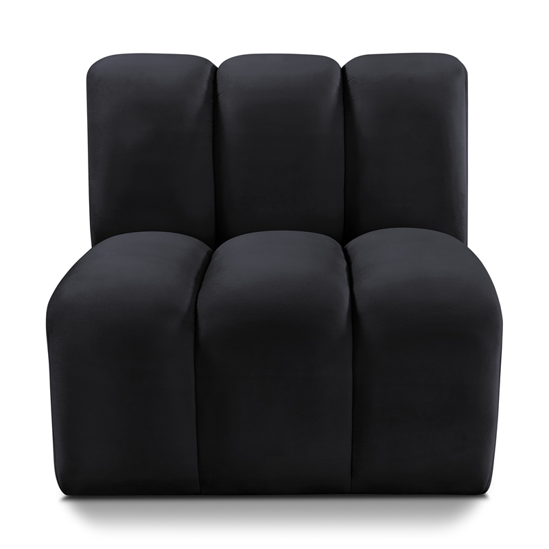 Bowery Hill Contemporary Deep Channel Tufted Soft Black Velvet Straight Chair
