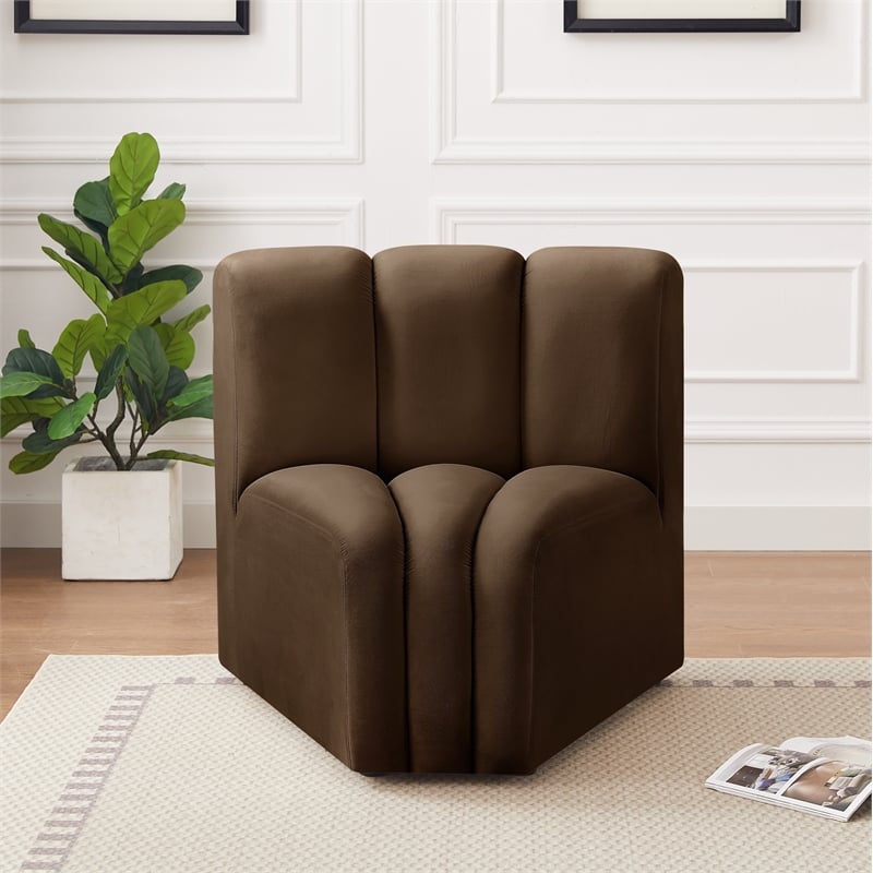Bowery Hill Contemporary Deep Channel Tufted Soft Brown Velvet Curved Corner