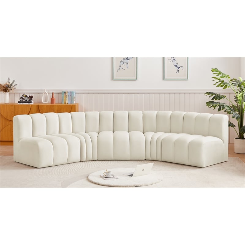 Bowery Hill Contemporary Soft Cream Velvet Modular Sectional