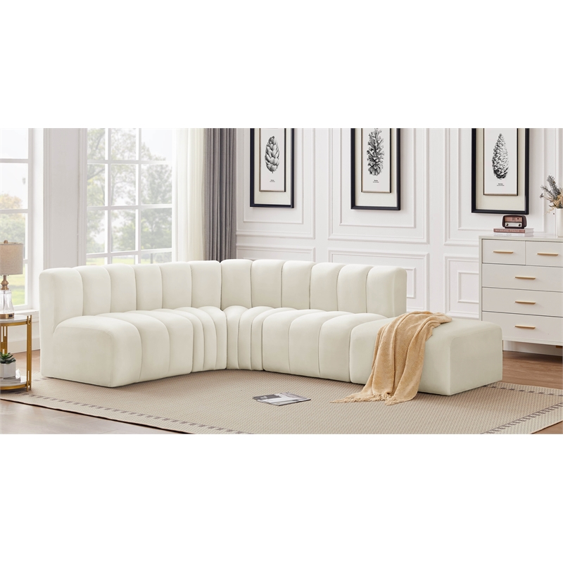 Bowery Hill Contemporary Soft Cream Velvet Modular Sectional