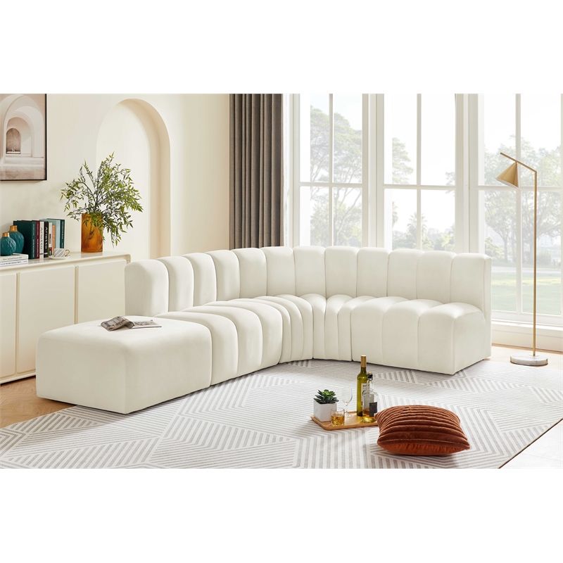 Bowery Hill Contemporary Soft Cream Velvet Modular Sectional