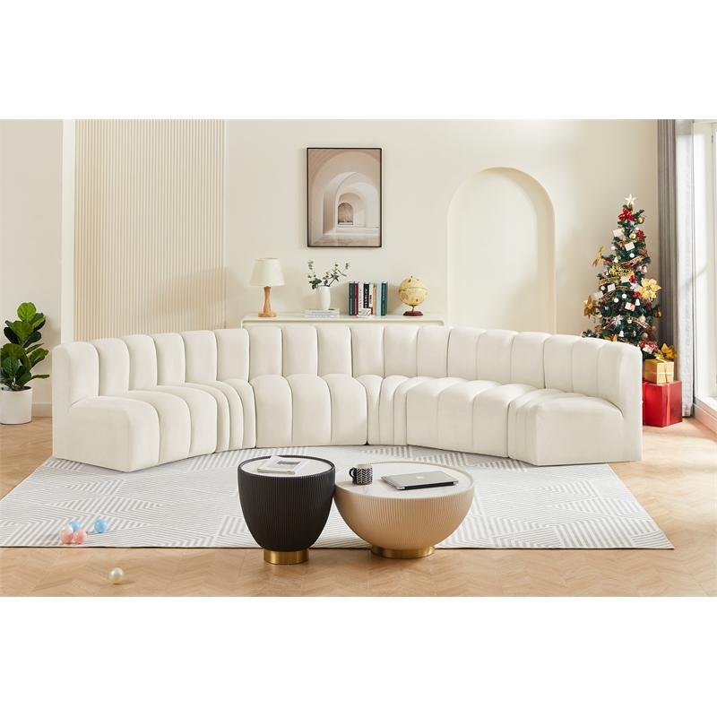 Bowery Hill Contemporary Soft Cream Velvet Modular Sectional
