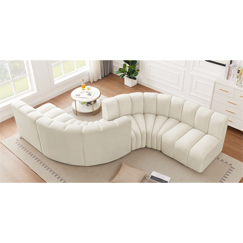 Bowery Hill Contemporary Soft Cream Velvet Modular Sectional