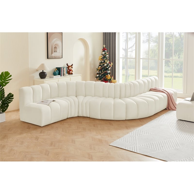 Bowery Hill Contemporary Soft Cream Velvet Modular Sectional