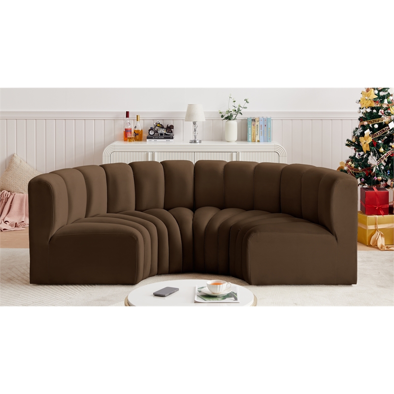 Bowery Hill Contemporary Soft Brown Velvet Modular Sectional