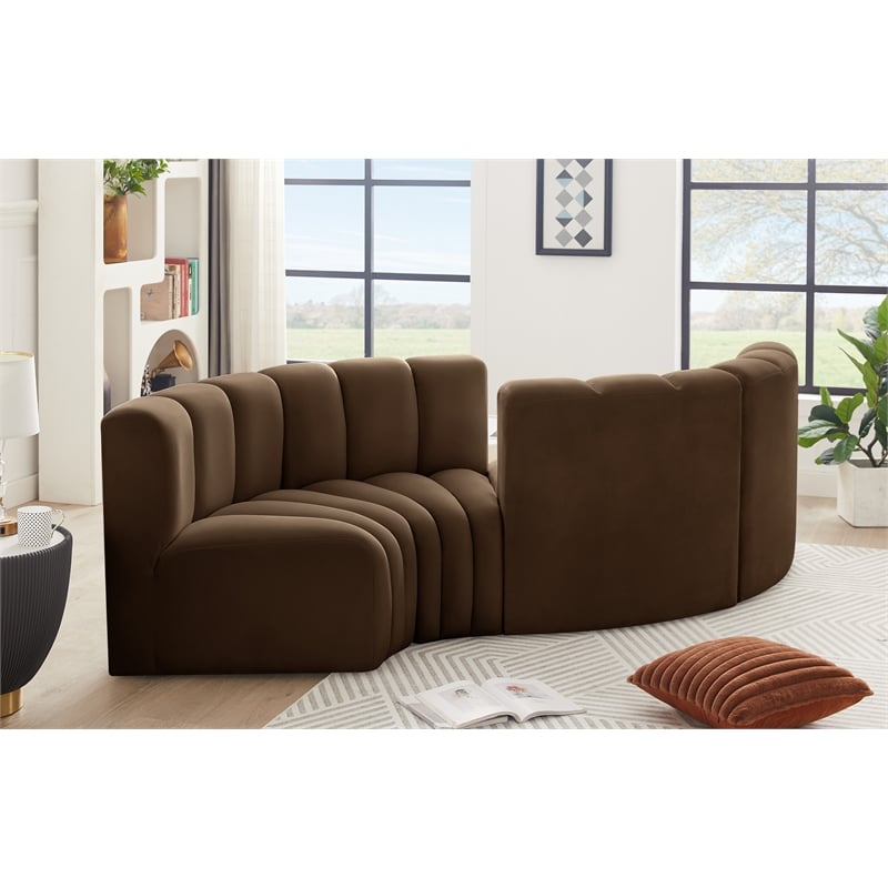 Bowery Hill Contemporary Soft Brown Velvet Modular Sectional