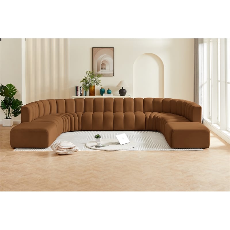 Bowery Hill Contemporary Soft Saddle Velvet Modular Sectional