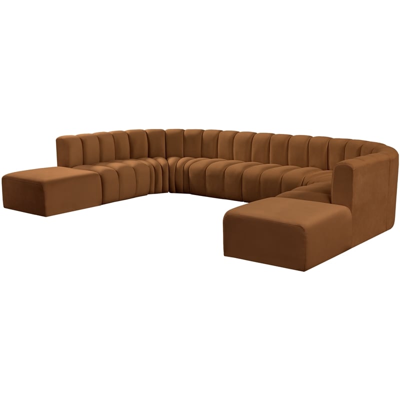 Bowery Hill Contemporary Soft Saddle Velvet Modular Sectional