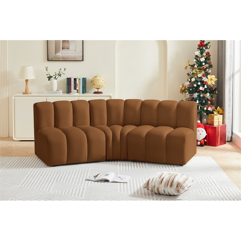 Bowery Hill Contemporary Soft Saddle Velvet Modular Sectional