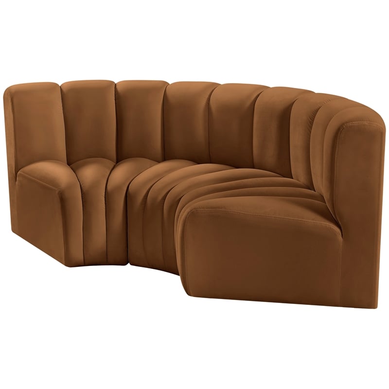 Bowery Hill Contemporary Soft Saddle Velvet Modular Sectional