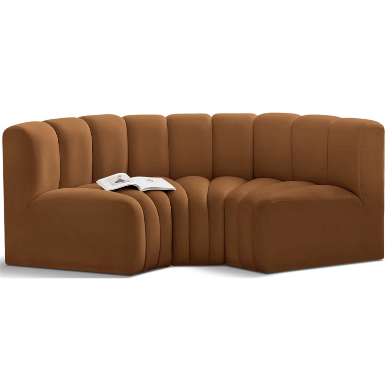 Bowery Hill Contemporary Soft Saddle Velvet Modular Sectional