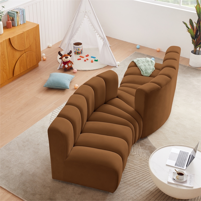 Bowery Hill Contemporary Soft Saddle Velvet Modular Sectional