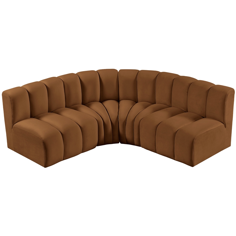 Bowery Hill Contemporary Soft Saddle Velvet Modular Sectional