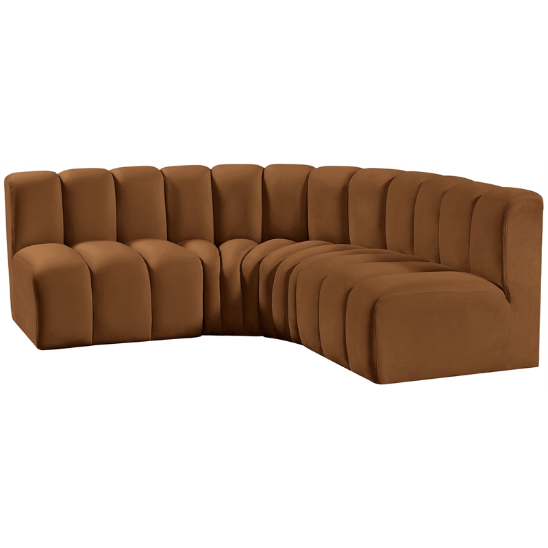 Bowery Hill Contemporary Soft Saddle Velvet Modular Sectional