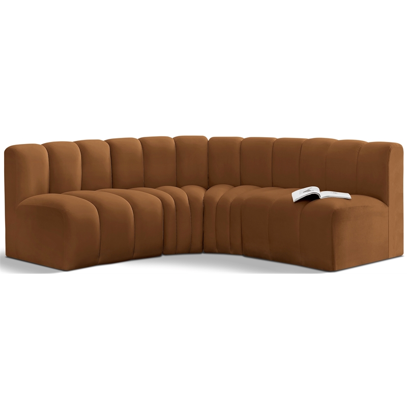 Bowery Hill Contemporary Soft Saddle Velvet Modular Sectional