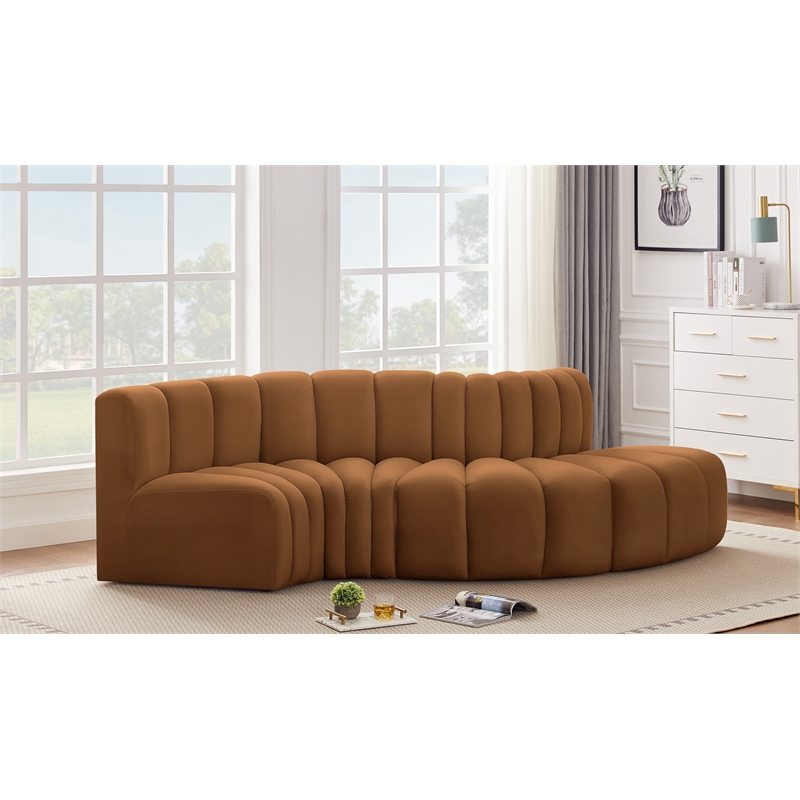 Bowery Hill Contemporary Soft Saddle Velvet Modular Sectional