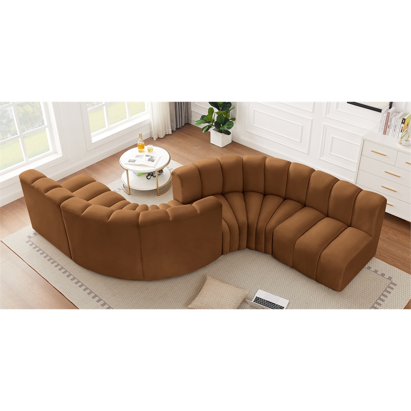 Bowery Hill Contemporary Soft Saddle Velvet Modular Sectional