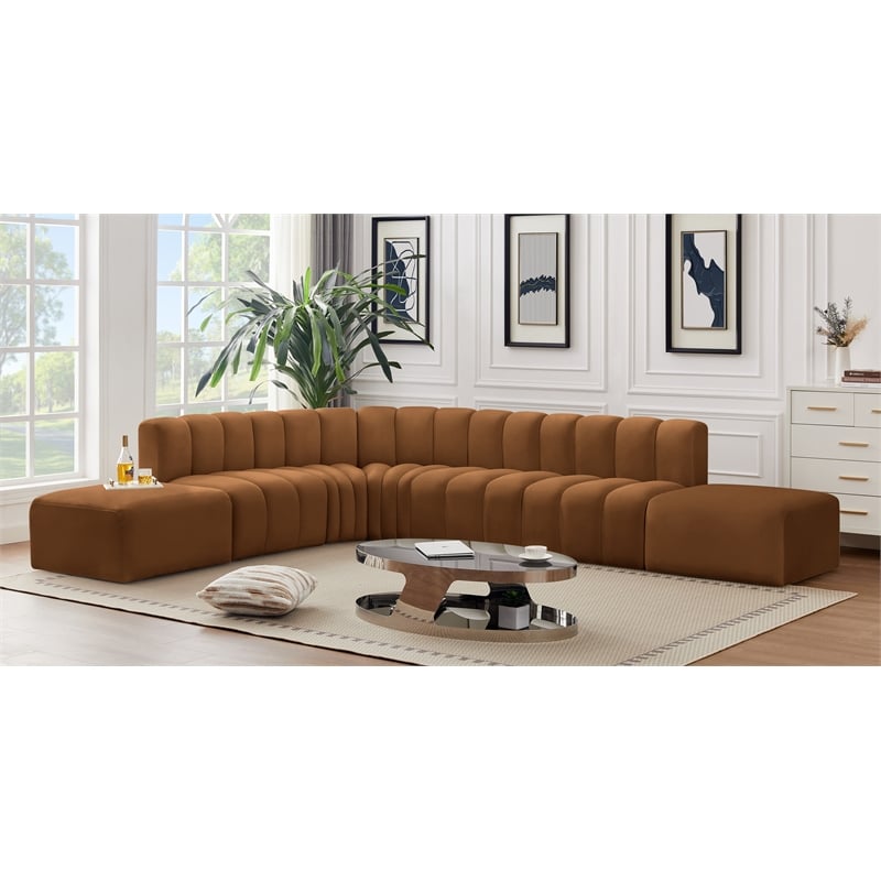 Bowery Hill Contemporary Soft Saddle Velvet Modular Sectional