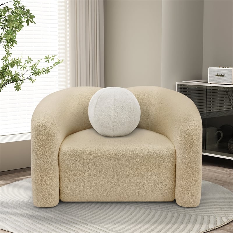 Bowery Hill Contemporary Beige Faux Shearling Teddy Fabric Chair