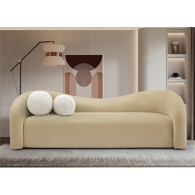 Bowery Hill Contemporary Beige Faux Shearling Teddy Fabric Sofa