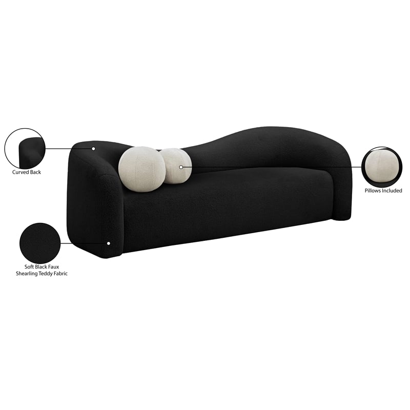 Bowery Hill Contemporary Black Faux Shearling Teddy Fabric Sofa