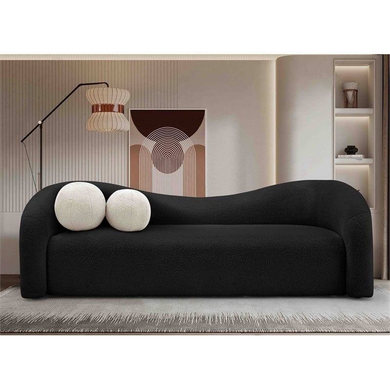 Bowery Hill Contemporary Black Faux Shearling Teddy Fabric Sofa