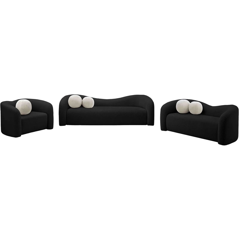 Bowery Hill Contemporary Black Faux Shearling Teddy Fabric Sofa