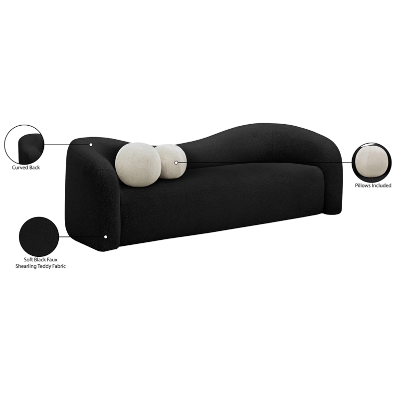 Bowery Hill Contemporary Black Faux Shearling Teddy Fabric Sofa