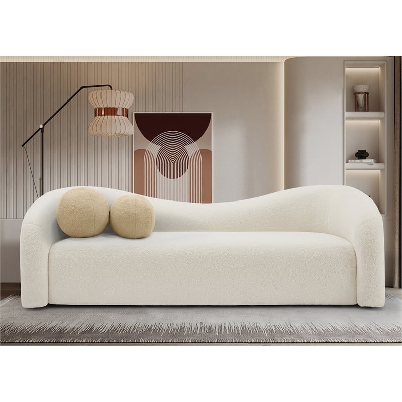Bowery Hill Contemporary Cream Faux Shearling Teddy Fabric Sofa