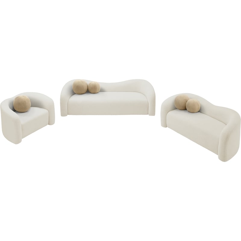Bowery Hill Contemporary Cream Faux Shearling Teddy Fabric Sofa