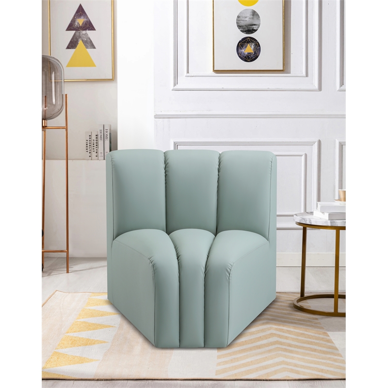 Bowery Hill Contemporary Mint Green Vegan Leather Curved Corner