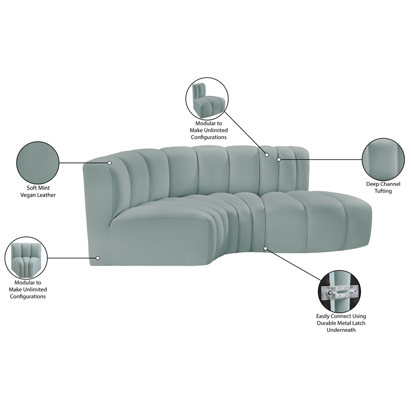 Bowery Hill Contemporary Mint Green Vegan Leather Modular Sectional