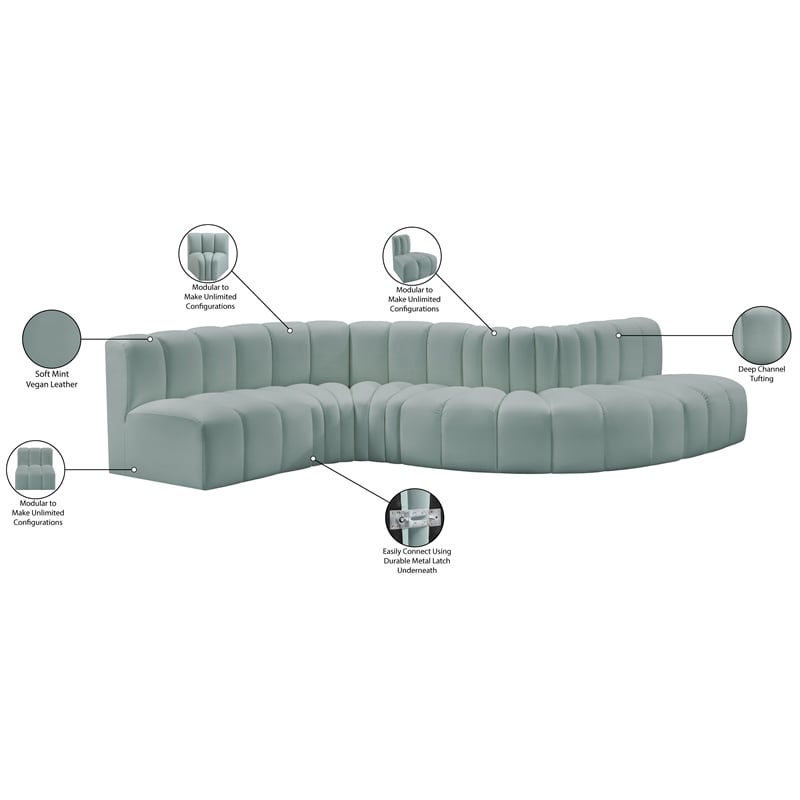 Bowery Hill Contemporary Mint Green Vegan Leather Modular Sectional