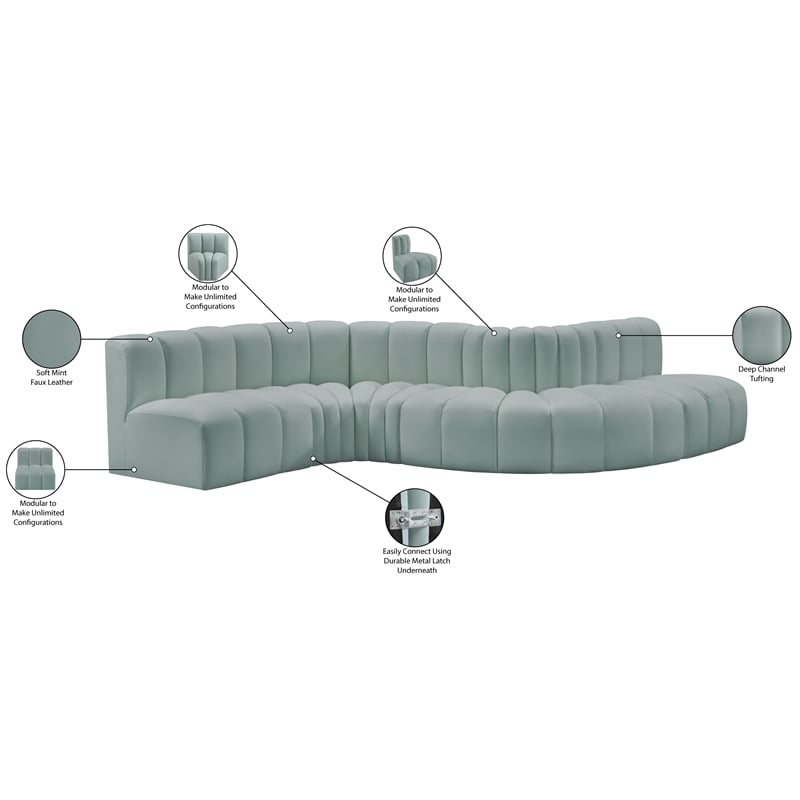 Bowery Hill Contemporary Mint Green Vegan Leather Modular Sectional