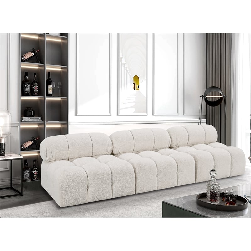 Bowery Hill Contemporary Rich Cream Boucle Fabric Modular Sofa