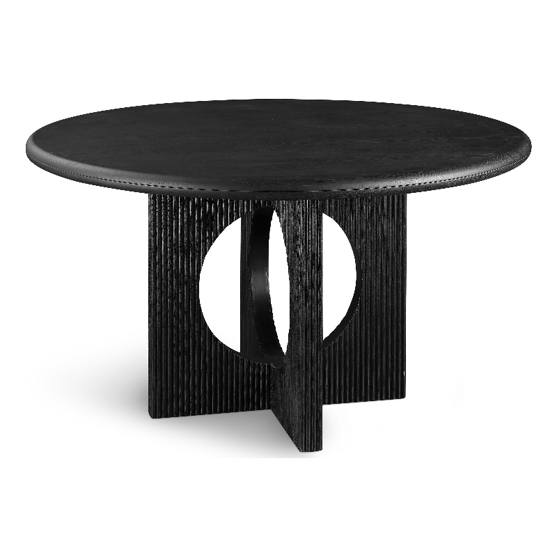 Bowery Hill Mid-Century Modern Solid Wood Fluted Base Rich Black Dining Table
