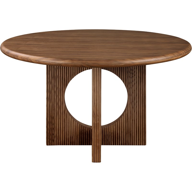 Bowery Hill Mid-Century Modern Solid Wood Fluted Base Rich Walnut Dining Table