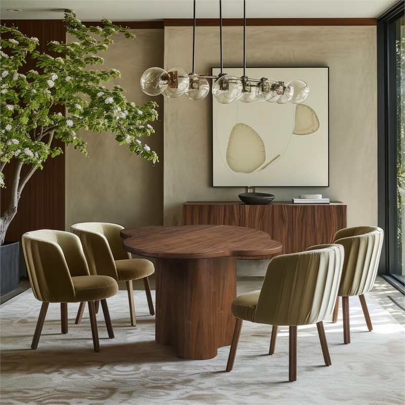 Bowery Hill Mid-Century Modern Clover Shaped Top Rich Walnut Dining Table