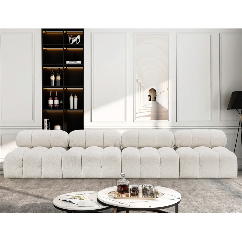 Bowery Hill Contemporary Rich Cream Boucle Fabric Modular Sofa