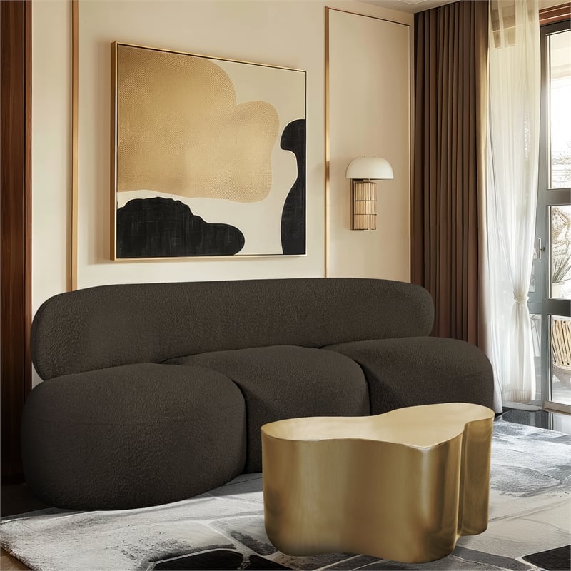 Bowery Hill Contemporary Rich Brown Boucle Durable Fabric Sofa