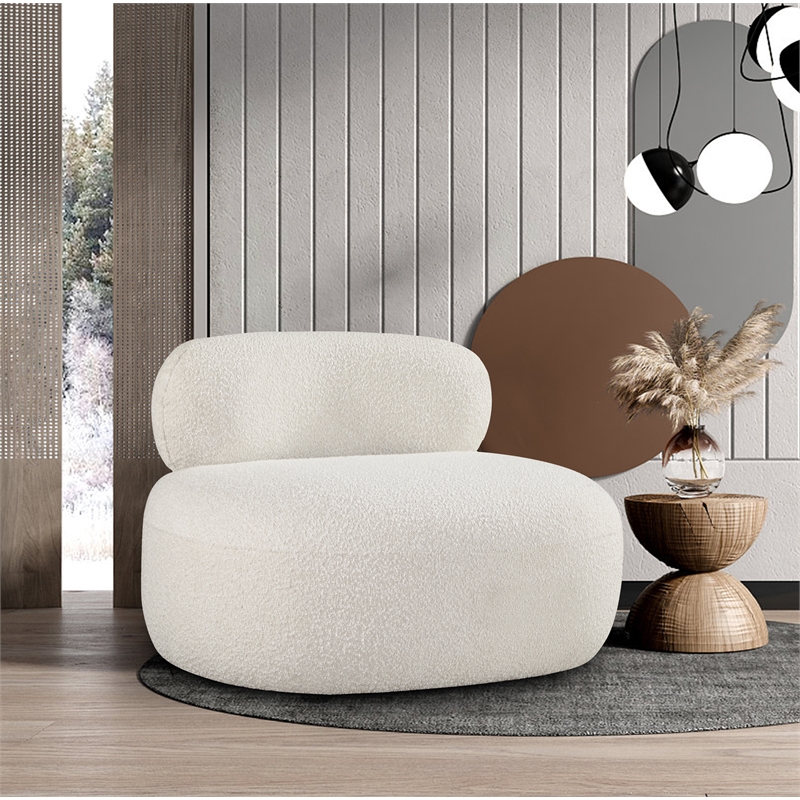 Bowery Hill Contemporary Rich Cream Boucle Durable Fabric Chair