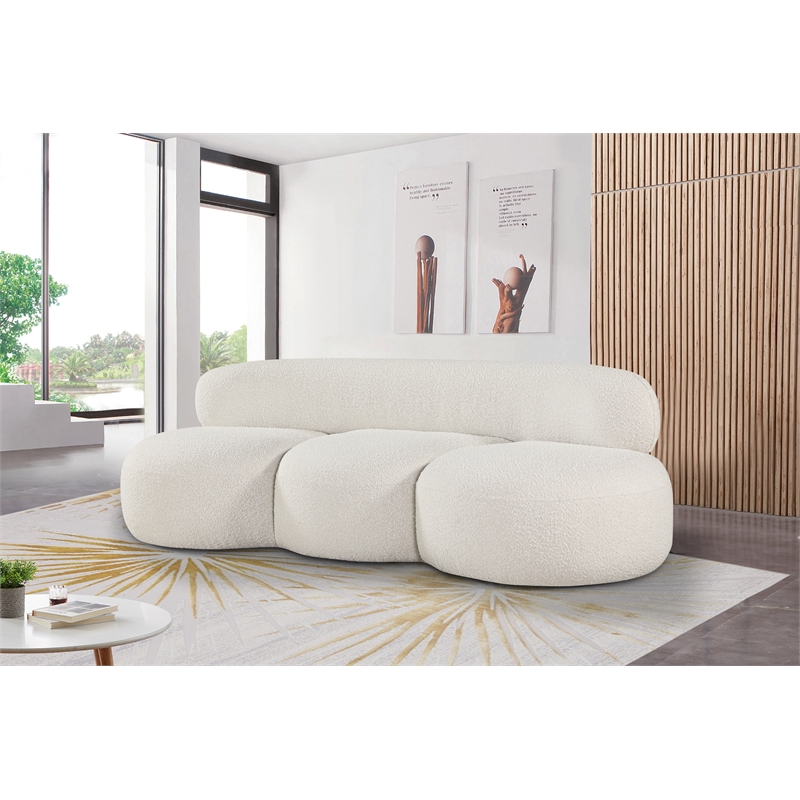 Bowery Hill Contemporary Rich Cream Boucle Durable Fabric Sofa