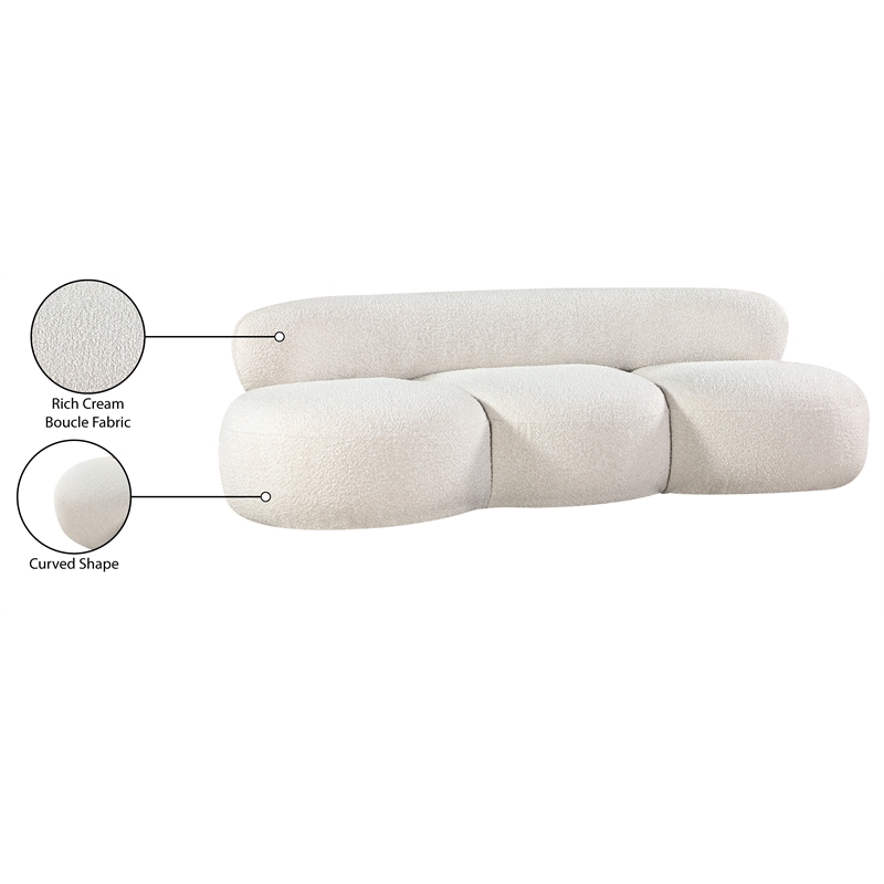 Bowery Hill Contemporary Rich Cream Boucle Durable Fabric Sofa