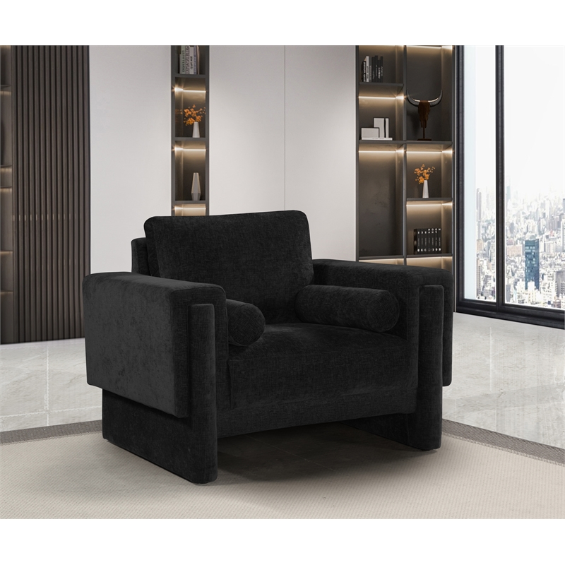 Bowery Hill Contemporary Rich Black Chenille Durable Fabric Chair