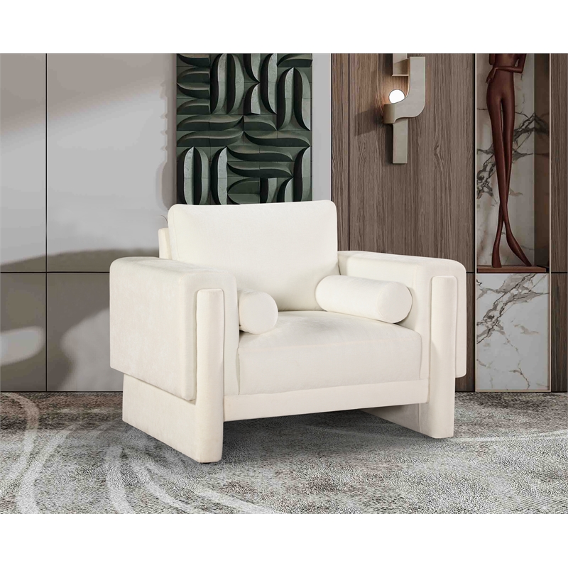 Bowery Hill Contemporary Rich Cream Chenille Durable Fabric Chair