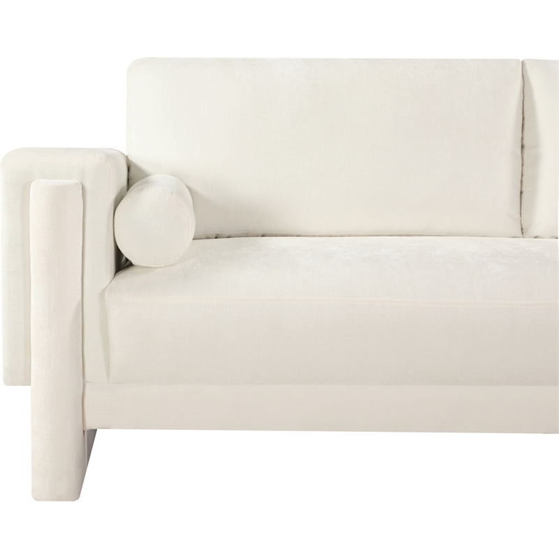 Bowery Hill Contemporary Rich Cream Chenille Durable Fabric Sofa