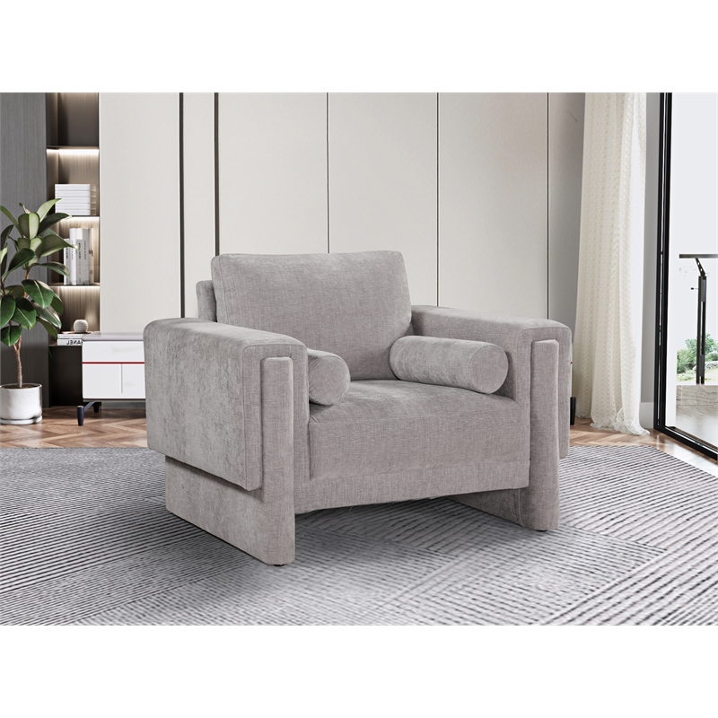 Bowery Hill Contemporary Rich Grey Chenille Durable Fabric Chair