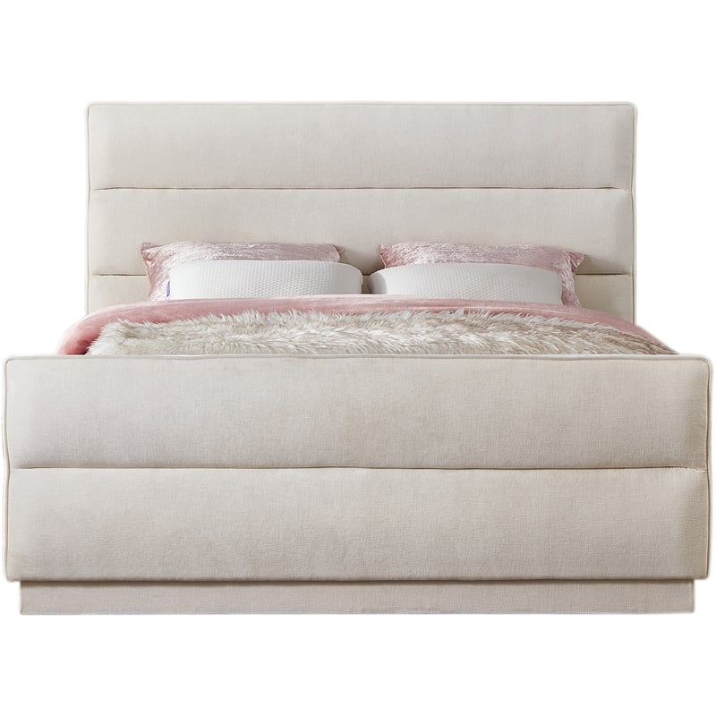 Bowery Hill Contemporary Channel Tufted Cream Chenille Fabric King Bed