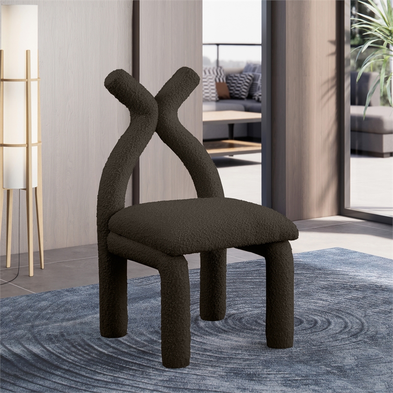 Bowery Hill Contemporary Brown Boucle Fabric Accent/Dining Chair